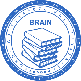 Custom 24mm Blue Round Rubber Stamp with Book Logo and BRAIN