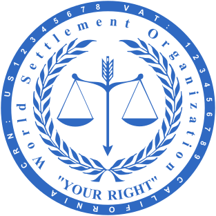 Design a 40mm Blue Round Stamp with Justice Scales for the World Settlement Organization