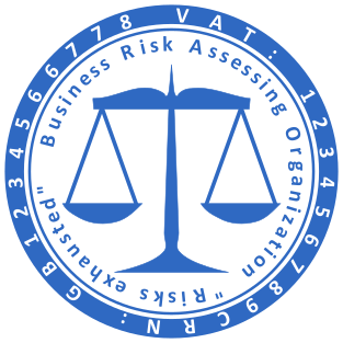 Design a 40mm Blue Round Jurisprudence Stamp for the Business Risk Assessing Organization