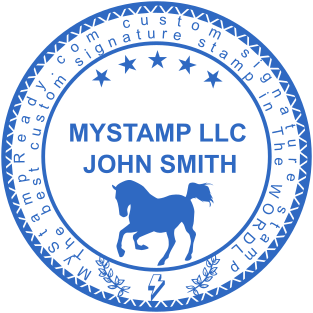 Custom signature round stamp with logo and double lines of text №1997