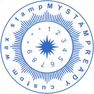 Custom wax stamp of round shape with logo and registration number №2012