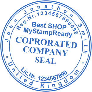 Custom seal stamp of round shape for business with company name and license number №2126
