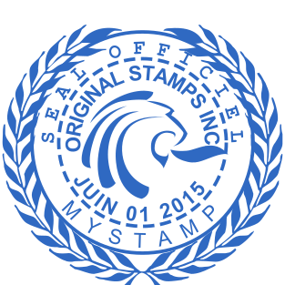 Office date stamp of round shape with individual design and logo in the center №2131