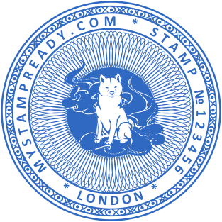 Creative stamp of round shape with individual design, logo and company name №2146