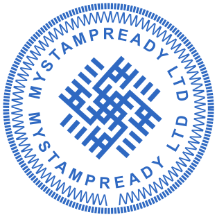 Custom $2.5 Circular Stamp with Zigzag Border, Text and Unique Logo